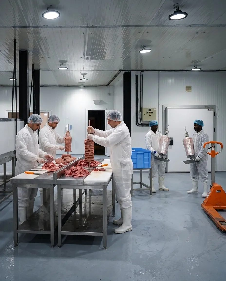 Drehspieße werden in der Produktion in Umm Al Quwain von Hand geschichtet