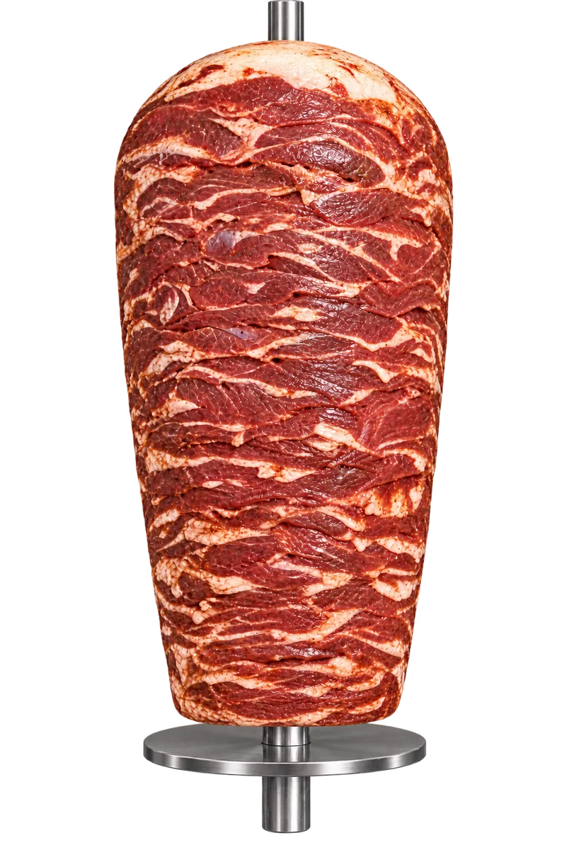 Steak döner spit, raw and frozen